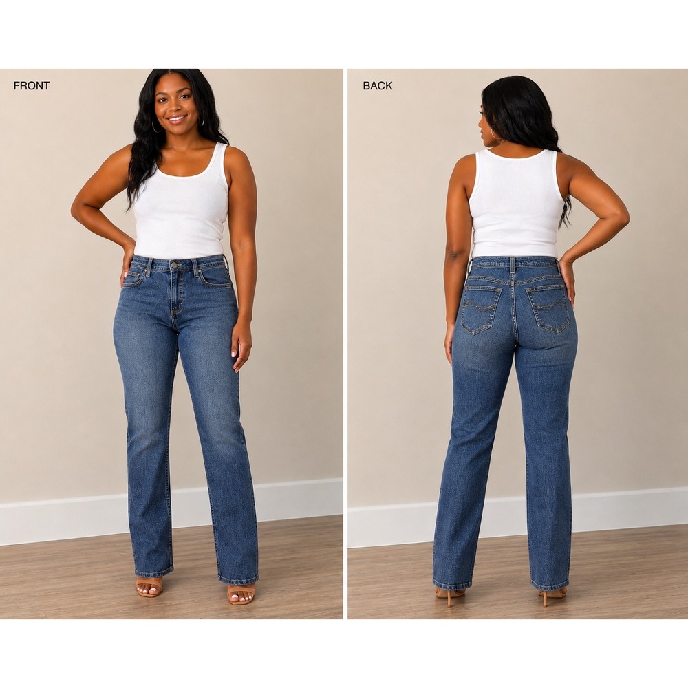 Lee Comfort Waistband Straight Leg Jeans Medium Wash Blue 10L Womens